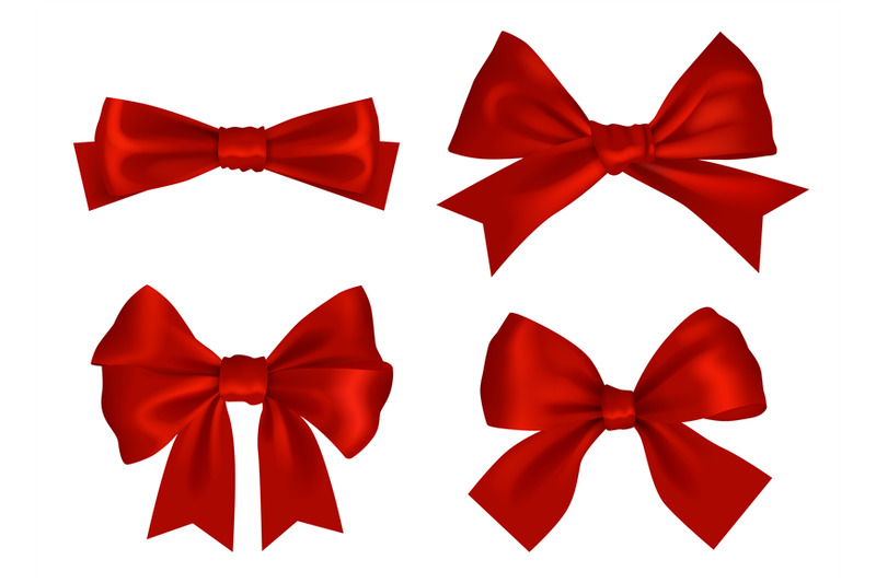 Festive Collection Of Red Ribon Tied Bows With Watercolor Texture