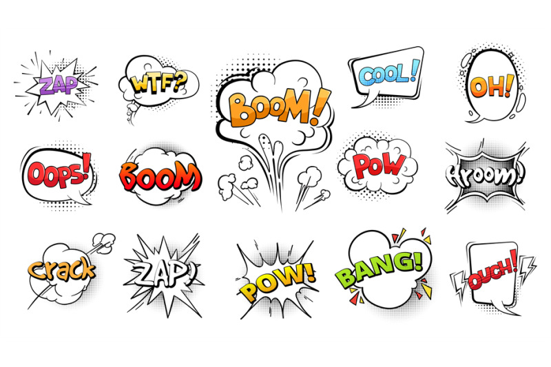 Comic speech bubbles collection. Isolated clouds with text, cartoon ex ...