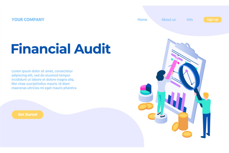 Financial audit service concept analysing chart landing page By Tartila ...