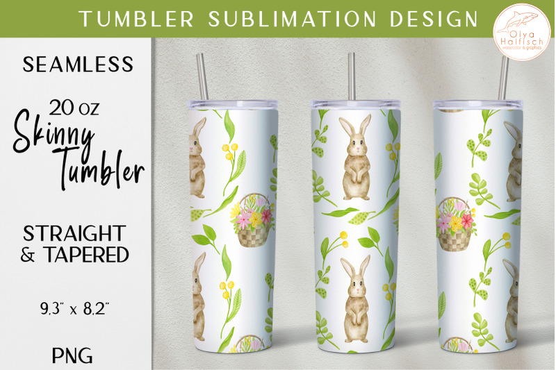 Watercolor Rabbit Tumbler Sublimation. Bunny Skinny Tumbler Wrap PNG By ...