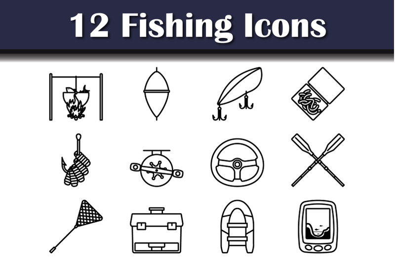 Fishing Icon Set By Angelp | TheHungryJPEG