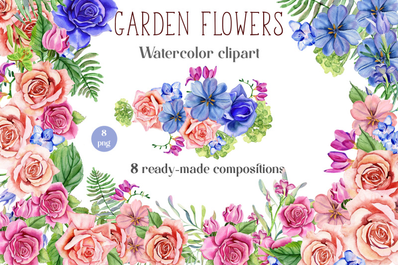 Watercolor Garden Flowers. Sublimation PNG By Elenazlata_Art ...