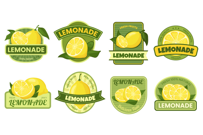 Lemonade label. Fresh and natural lemonades tag with yellow lemon frui ...