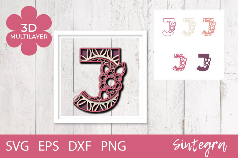 3D Floral Letter J Mandala Multilayer SVG Cut File By Sintegra ...