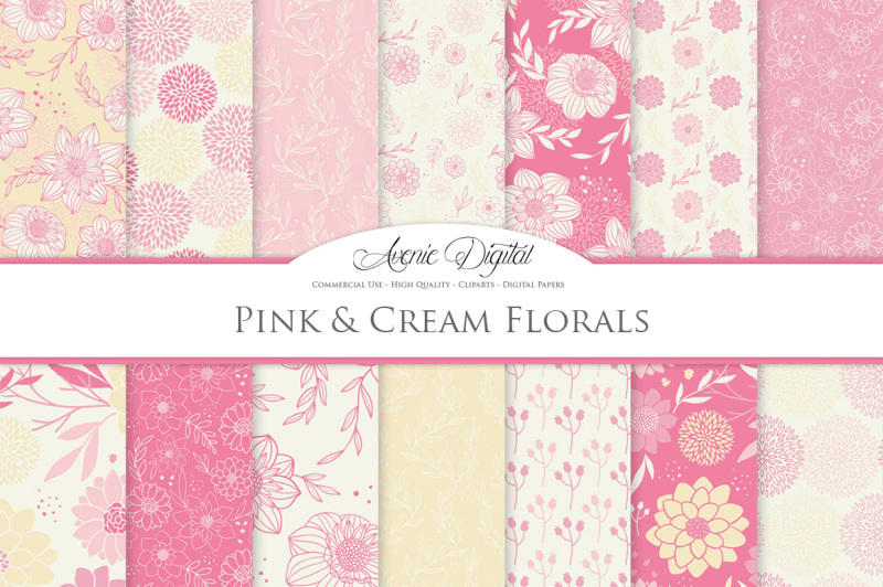 Pink and Cream Floral Vector Patterns and Digital Papers By ...