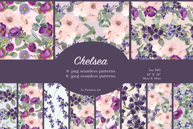 Watercolor Floral Seamless Pattern Pack By Patishop Art | TheHungryJPEG