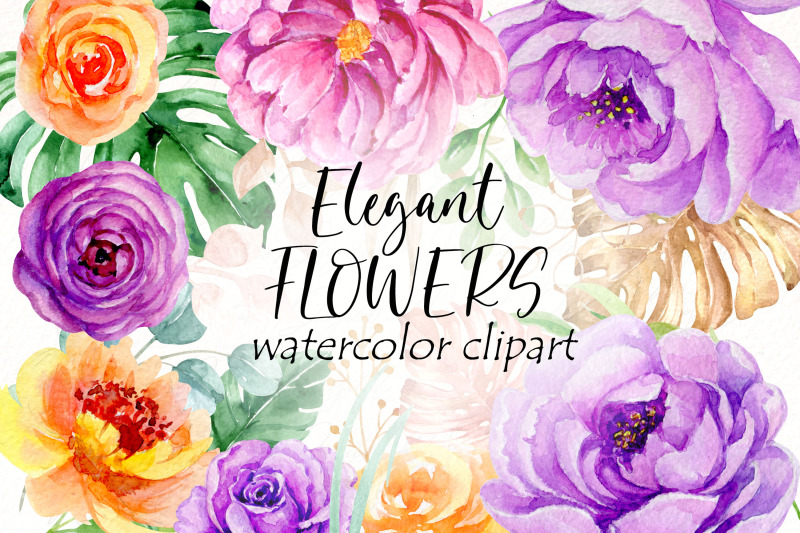 Watercolor Flowers Clipart | Peonies and Roses boho style. By ...