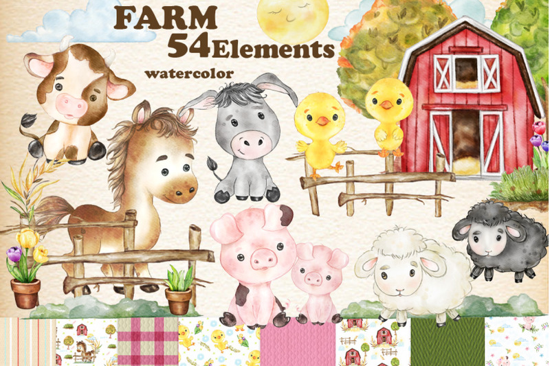 Farm animals clipart Watercolor animals Barnyard Animals By ...