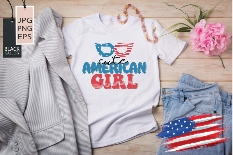 Cute American Girl Sublimation By Black Gallery | TheHungryJPEG