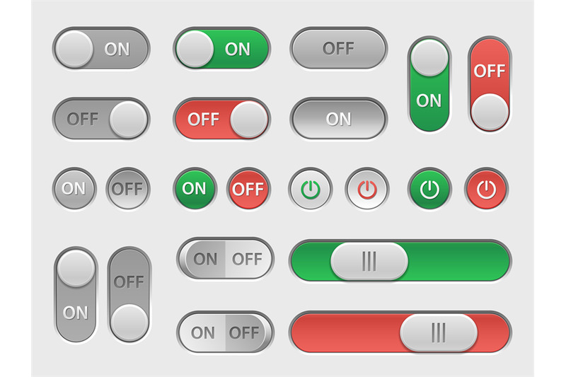 On off switch. User interface toggles and sliders touch elements, web ...