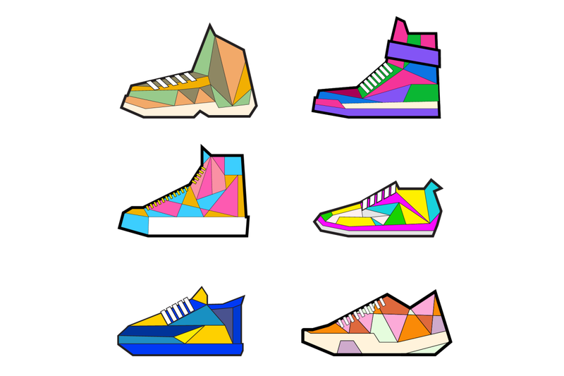 Collection of triangular sneakers, modern design for running jogging, By 09910190 TheHungryJPEG
