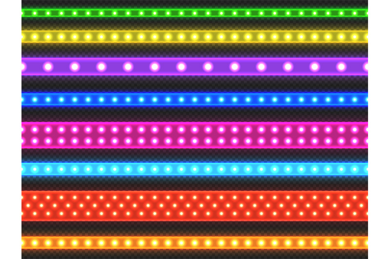 LED light tape. Seamless realistic colorful LED decorative strip