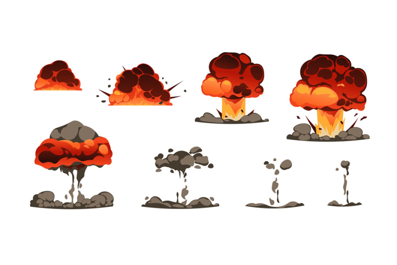 Explosion animation kit. Cartoon bomb detonation comic effect with fir By  Tartila