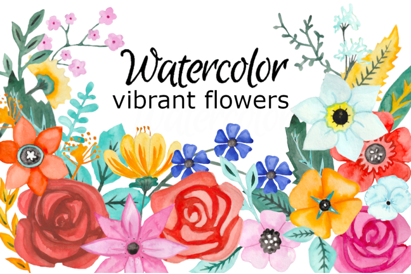 Watercolor vibrant flowers By Goodfairyclipart | TheHungryJPEG