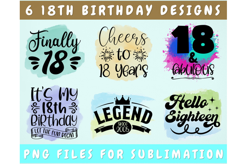 18th Birthday Sublimation Designs Bundle, 6 18th Birthday PNG Files By ...