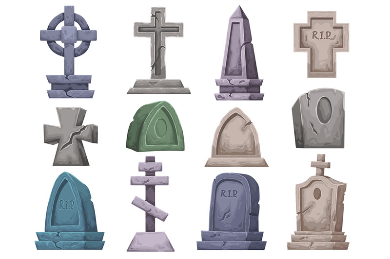 Cartoon graves. Gravestone, ancient RIP tombstone and gothic graveyard ...