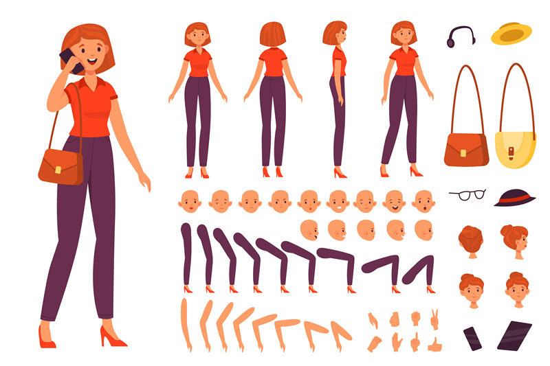 Cartoon female character kit. Young woman with individual body parts c By  YummyBuum | TheHungryJPEG