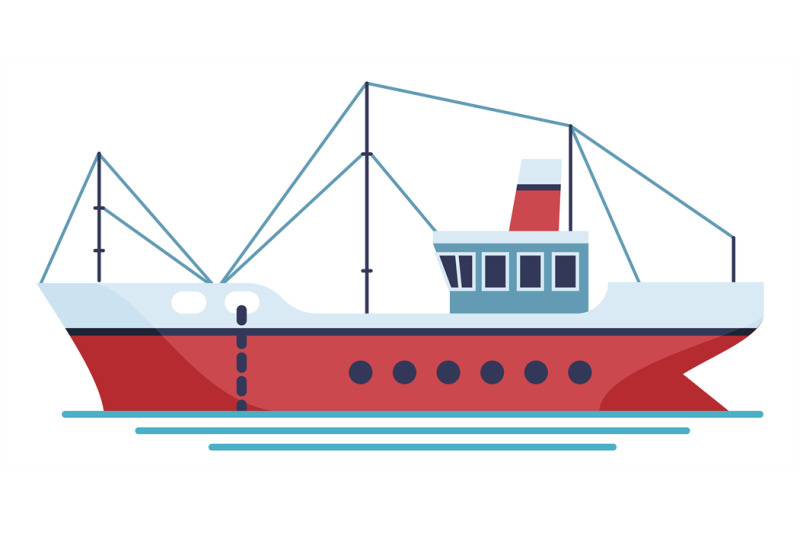 Trawler ship icon. Fishing boat with big net By YummyBuum | TheHungryJPEG