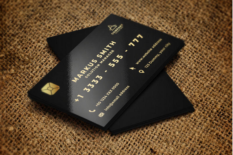 Credit Card Style Gold Black Business Card By M9 Design | TheHungryJPEG