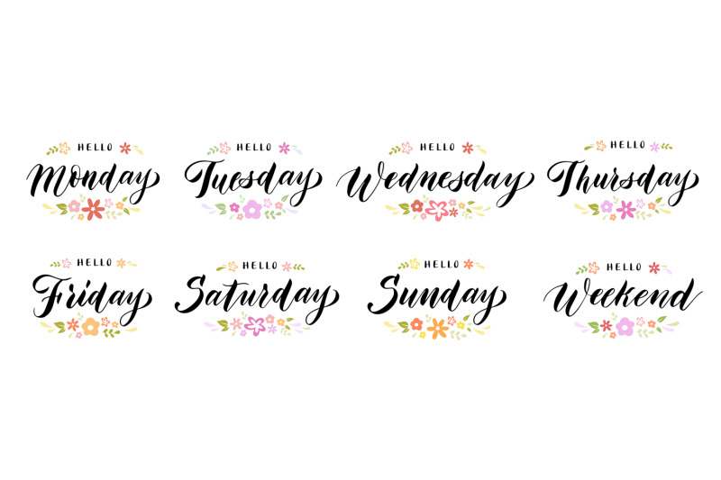 Premium Vector  Set of weekdays lettering monday tuesday wednesday  thursday friday saturday sunday