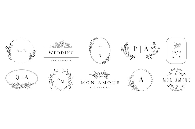Wedding logo. Elegant monogram, hand drawn marriage invitations
