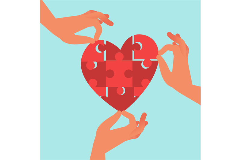 Health care team in unity. Hands assemble heart puzzle. Volunteer team By  YummyBuum | TheHungryJPEG