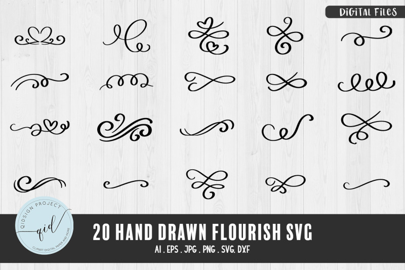 20 Hand Drawn Flourish SVG, decoration design By qidsign project ...