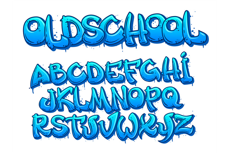 Old school graffiti font. Cartoon alphabet capital letters in street a By  WinWin_artlab