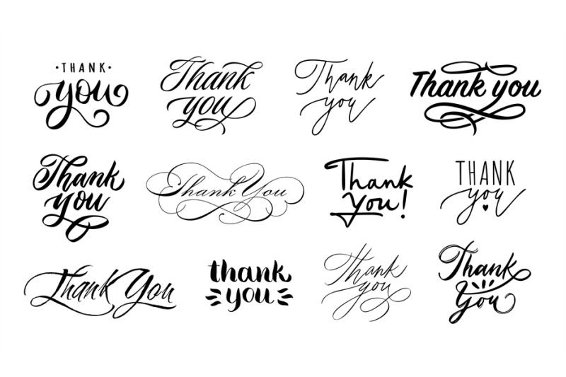 Thank you lettering. Handwritten calligraphic words of thanks, thankin ...