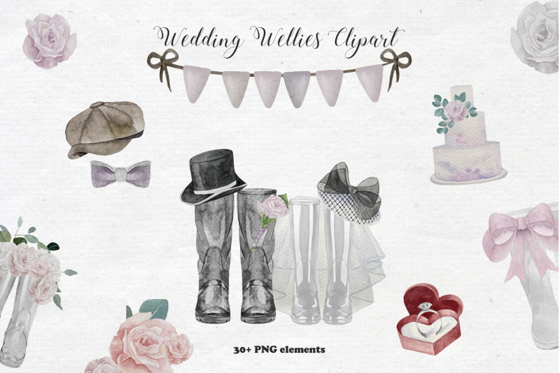 Watercolor wedding wellies clipart. Rain boots for personalised print ...