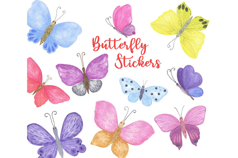 Butterfly Sticker Pack, Watercolor summer butterfly planner stickers By ...