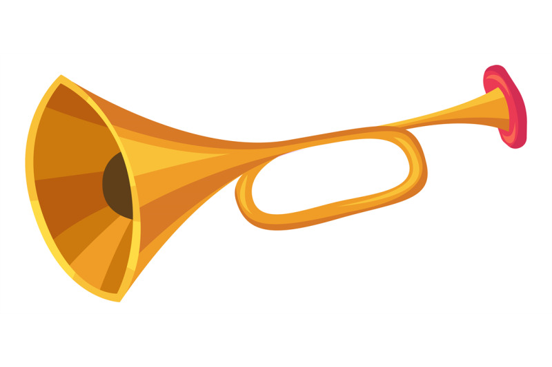 Golden trumpet icon. Cartoon brass music instrument By YummyBuum