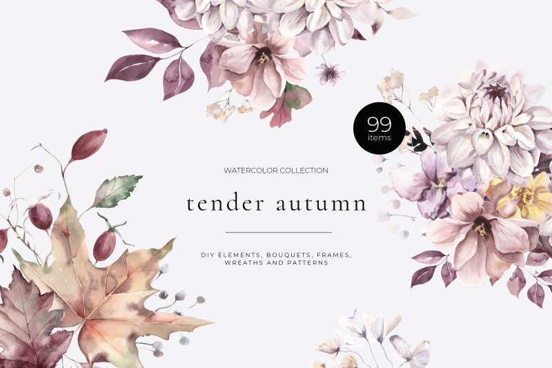 Tender Autumn Watercolor Set By BolshoyMaArt | TheHungryJPEG