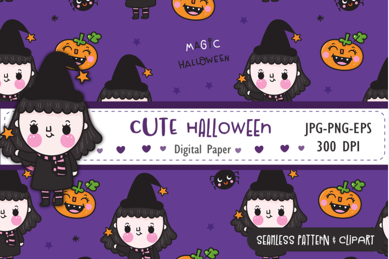 Halloween Witch Seamless Pattern Kawaii Halloween Clipart By Vividdiy8 Halloween Witch Seamless Pattern Kawaii Halloween Clipart By Vividdiy8