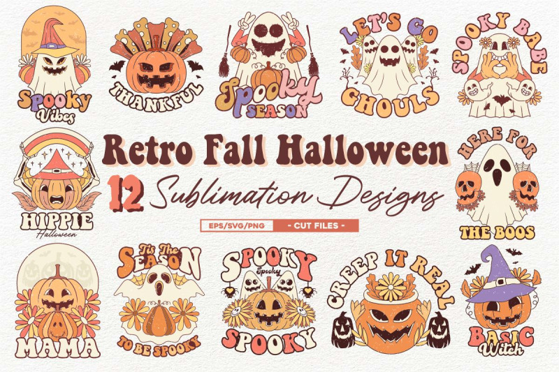 Retro Halloween Sublimation Bundle, Retro Halloween Bundle PNG