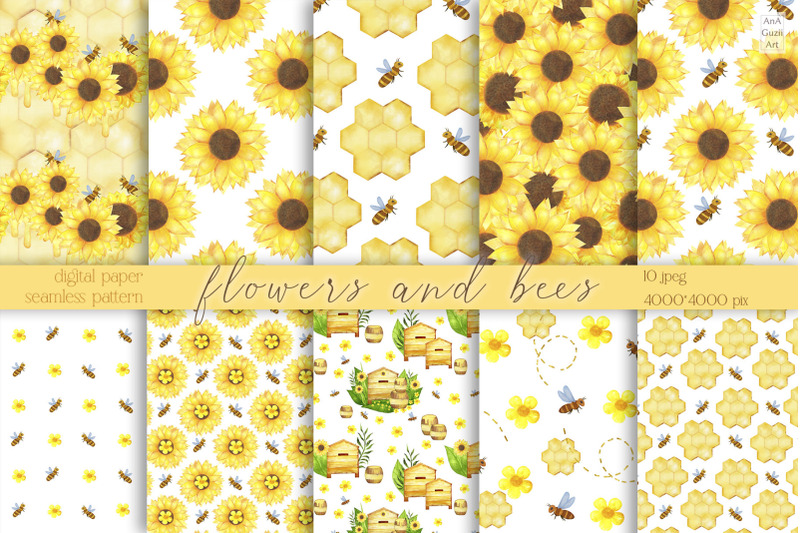 Seamless Pattern Bees and sunflowers By AnaGuziiArt | TheHungryJPEG