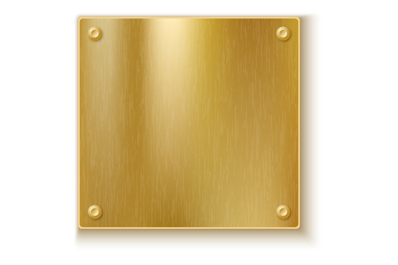Square metal plate. Blank realistic golden banner By YummyBuum