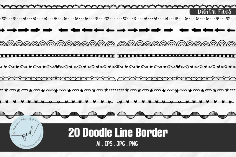 20 Doodle Line Border, Decorative Elements By qidsign project ...