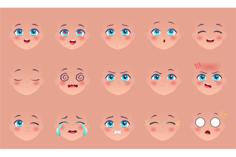 Premium Vector | Surprised anime face. funny round eyes and kawaii big  mouth.