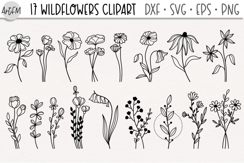 17 Raising Wildflowers SVG| Flower Line Art PNG By ArtFM | TheHungryJPEG