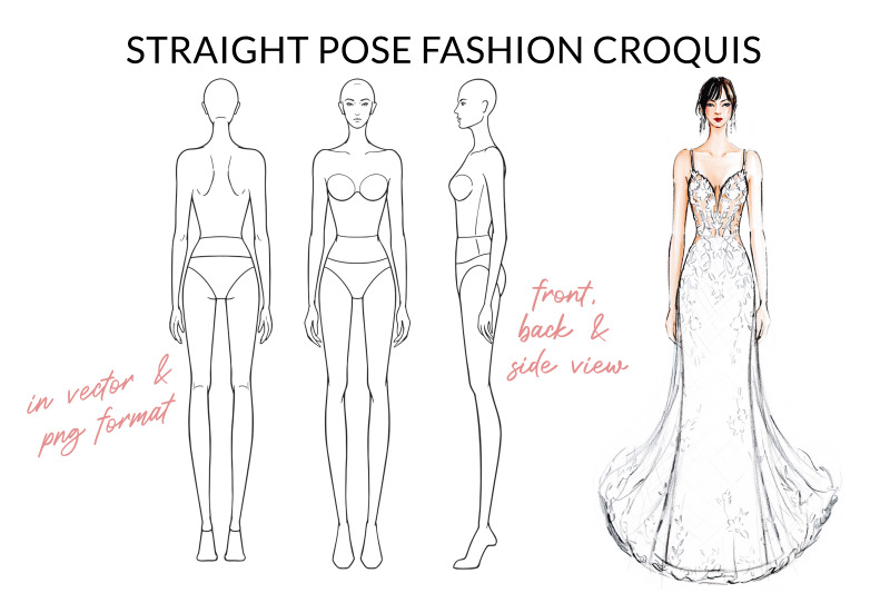 Straight Pose Fashion Croquis By Art by Lin | TheHungryJPEG