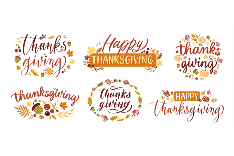 Thanksgiving day lettering. Happy thanks giving card typography, autum ...