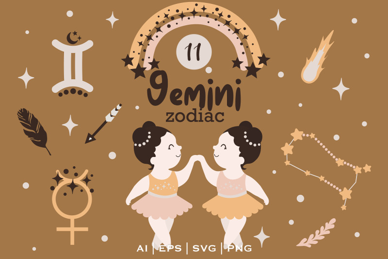 GEMINI Baby SVG Zodiac sign clipart Gemini Constellation By Dysenkart TheHungryJPEG