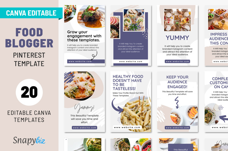 20 Food Canva Pins Template By SnapyBiz | TheHungryJPEG