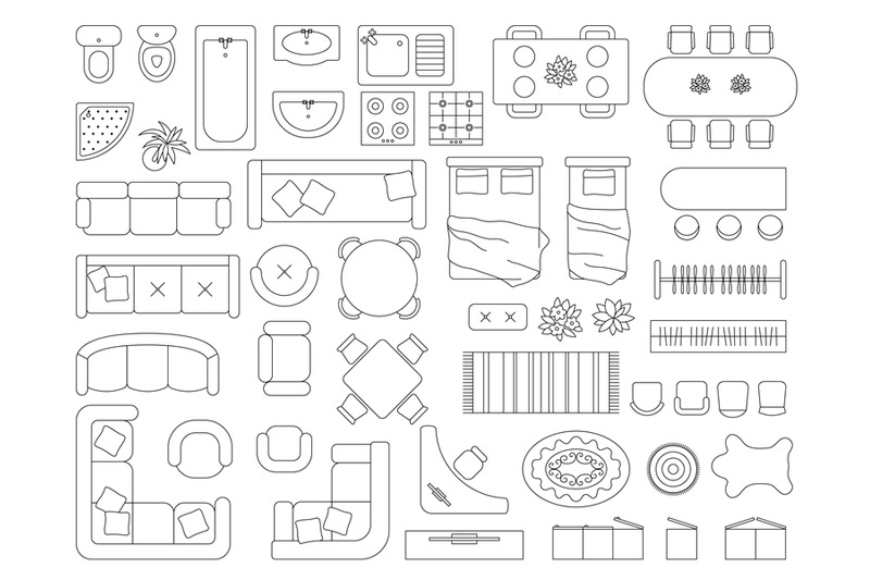 Furniture top view. Planning decoration schemes for modern interiors i ...