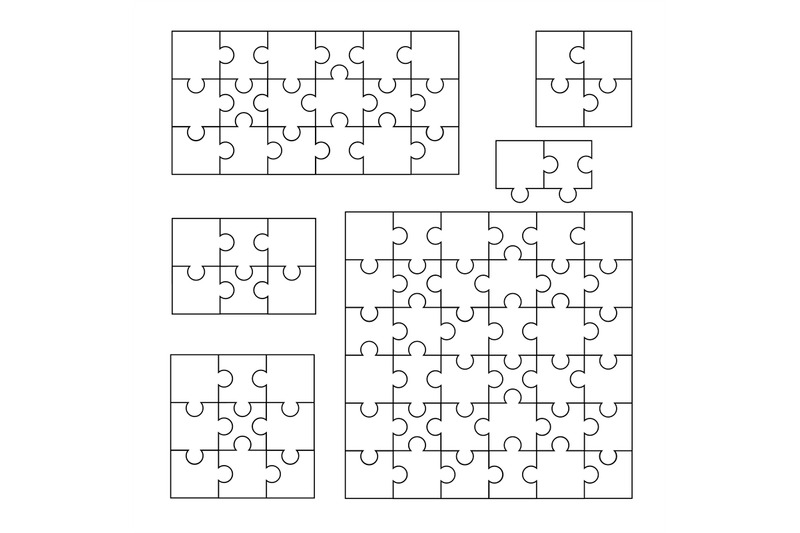 Puzzle shapes. Blank jigsaw pieces match together and separated for ga ...