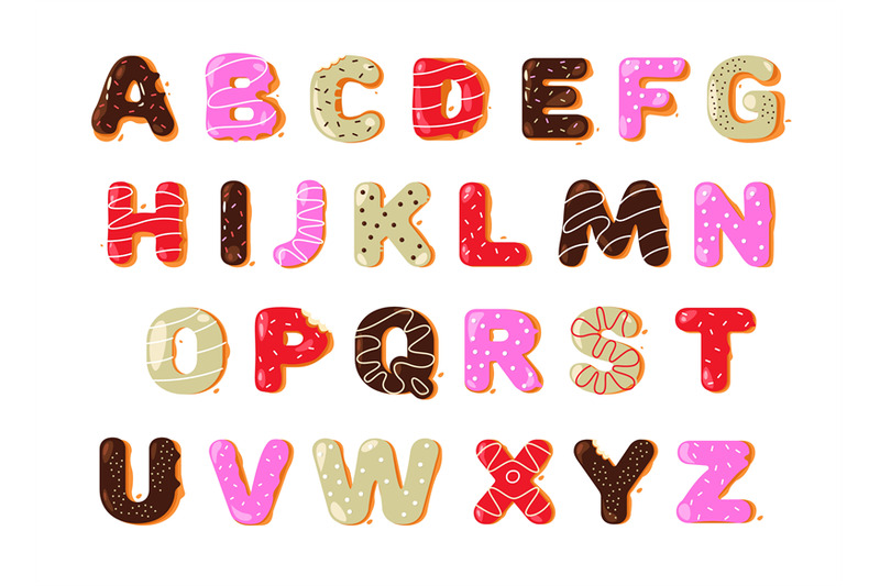 Donut alphabet. Cartoon sweet candy bakery font for logo design, creat ...