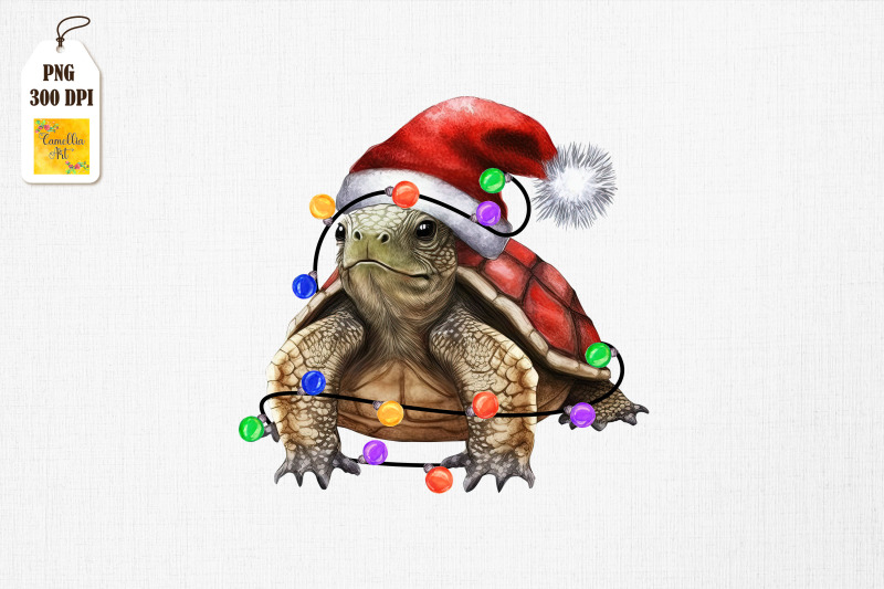 Watercolor Turtle In Santa Hat By Mulew Art | TheHungryJPEG