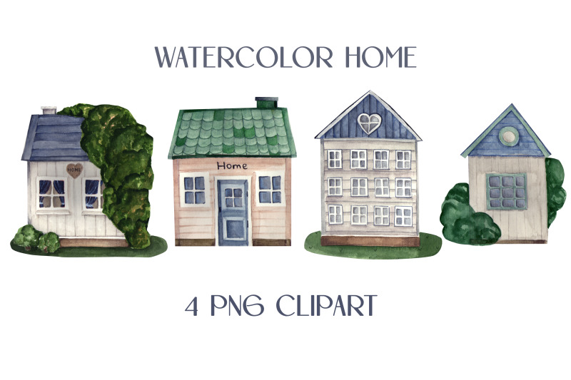 Watercolor house 4 png By Julia Bogdan TheHungryJPEG