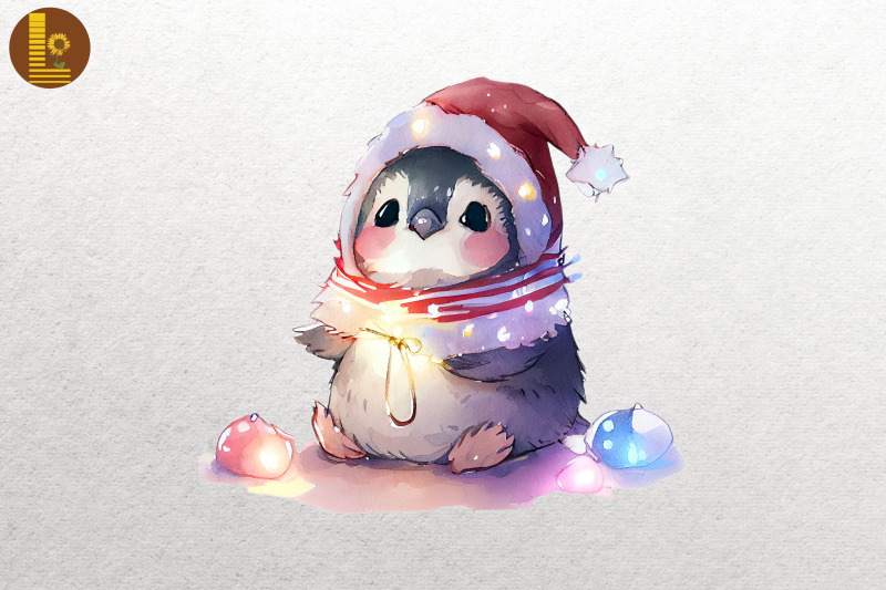 Baby Penguin In Santa Hat Christmas By Mulew Art Thehungryjpeg